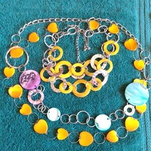 Yellow, Blue And Purple Shell Heart Necklace Set